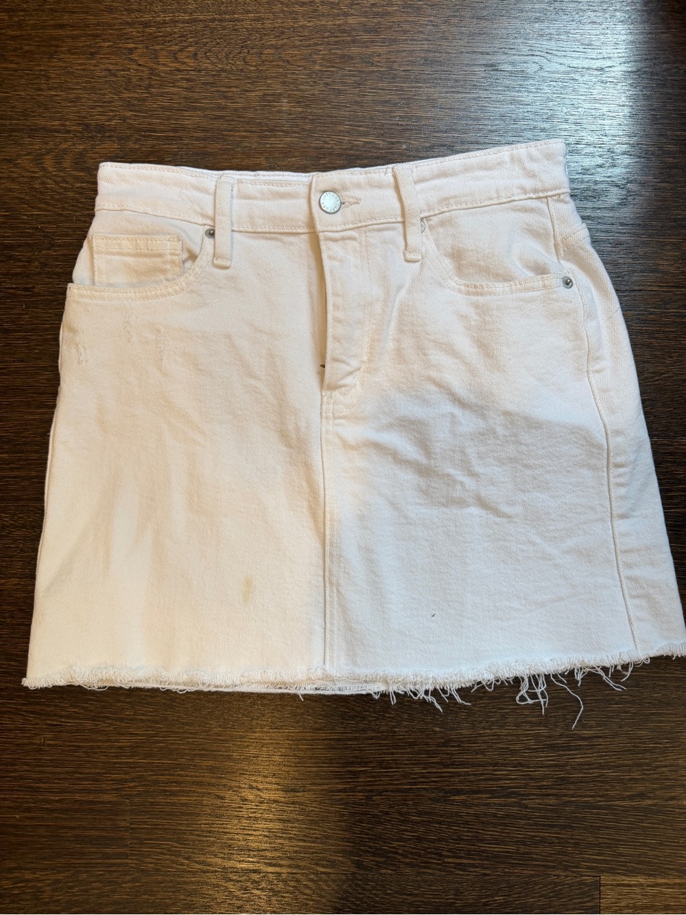 Just USA White Denim Mini Skirt with Frayed Hem